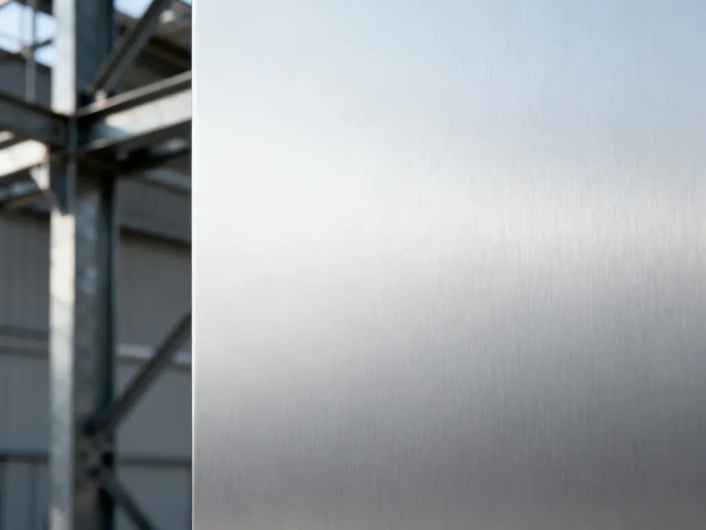 Zbliżenie na gładką, satynową powierzchnię w kolorze białego aluminium RAL 9006 z metalicznym wykończeniem.